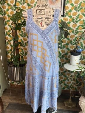 Sacred Threads Sky Blue Maxi Dress with Gold Embroidery